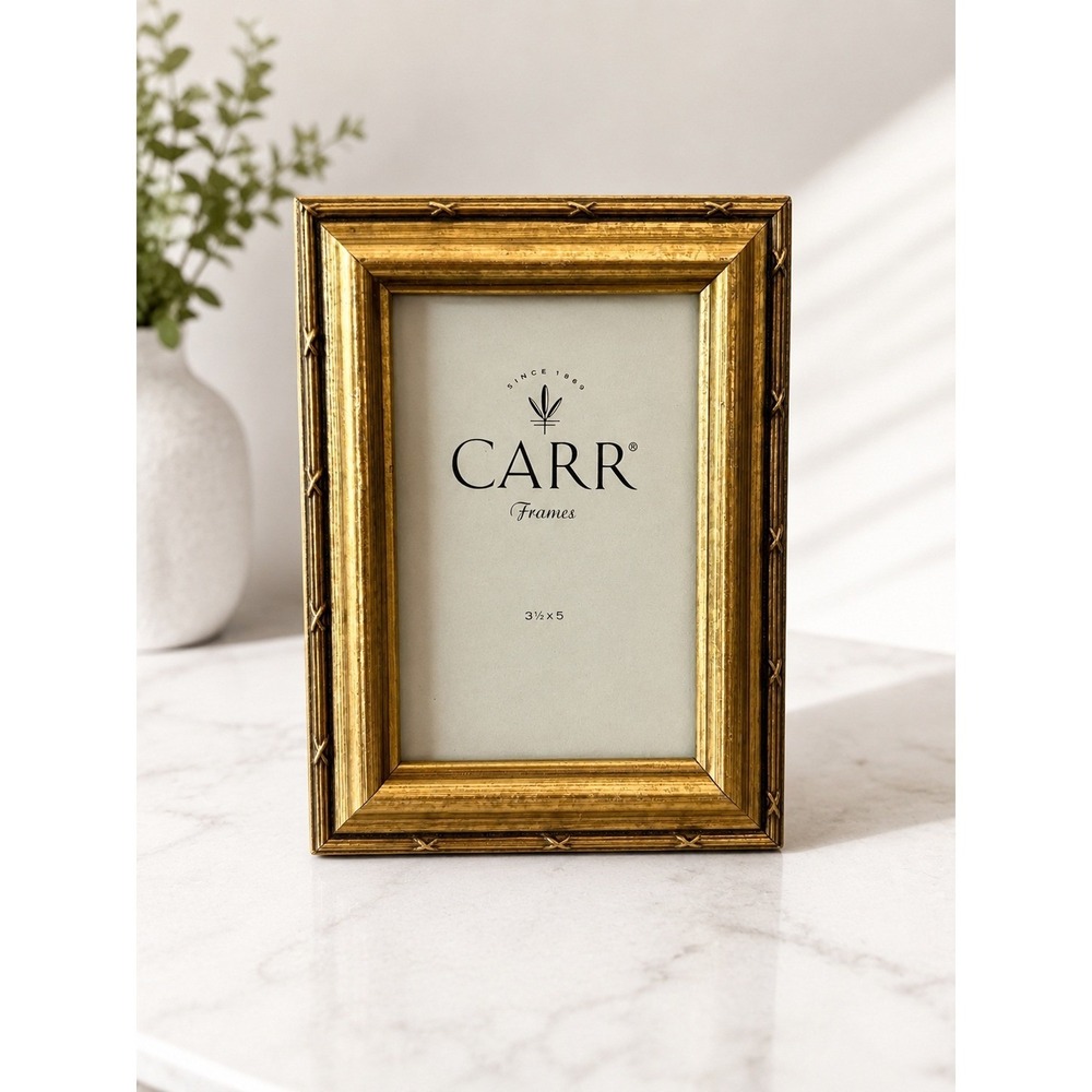 Vintage Carr Gold Faux Bamboo Picture Frame 3.5x5 Hollywood Regency Chinoiserie